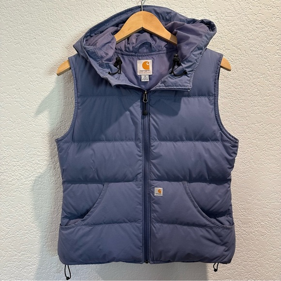Carhartt Women's S(4/6) Hooded Down Puffer Vest Jacket Like New Periwinkle - Picture 1 of 9